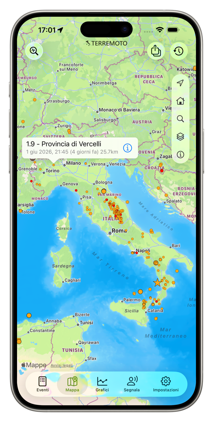 Mappa interattiva degli eventi sismici in Italia
